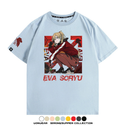 明日香日系潮牌聯名短袖動漫EVA周邊落肩純棉T恤夏青少年情侶上衣