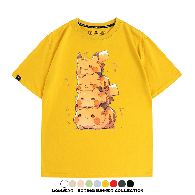 寶可夢皮卡丘可愛疊疊樂 親子情侶裝寬鬆短袖T