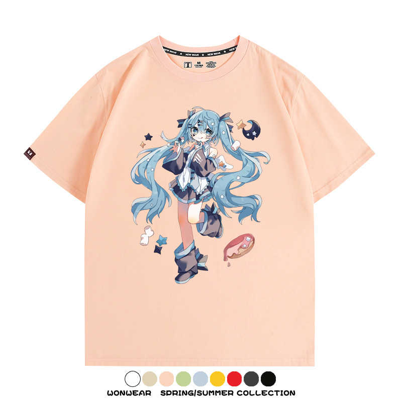 美食MIKU初音未來聯動款情侶短袖上衣純棉T恤衫夏季男潮寬鬆百搭