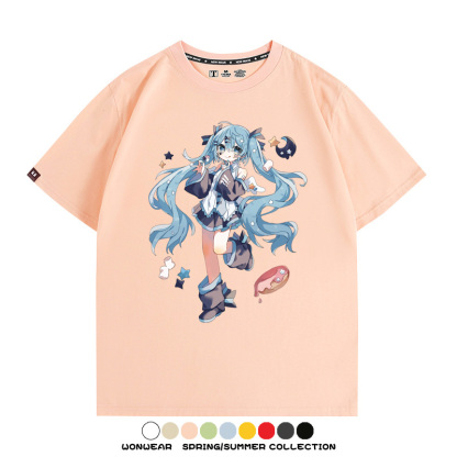 美食MIKU初音未來聯動款情侶短袖上衣純棉T恤衫夏季男潮寬鬆百搭