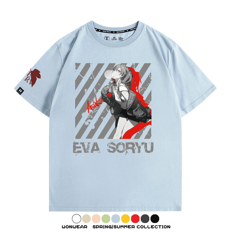 明日香日系潮牌聯名短袖動漫EVA周邊落肩純棉T恤夏青少年情侶上衣