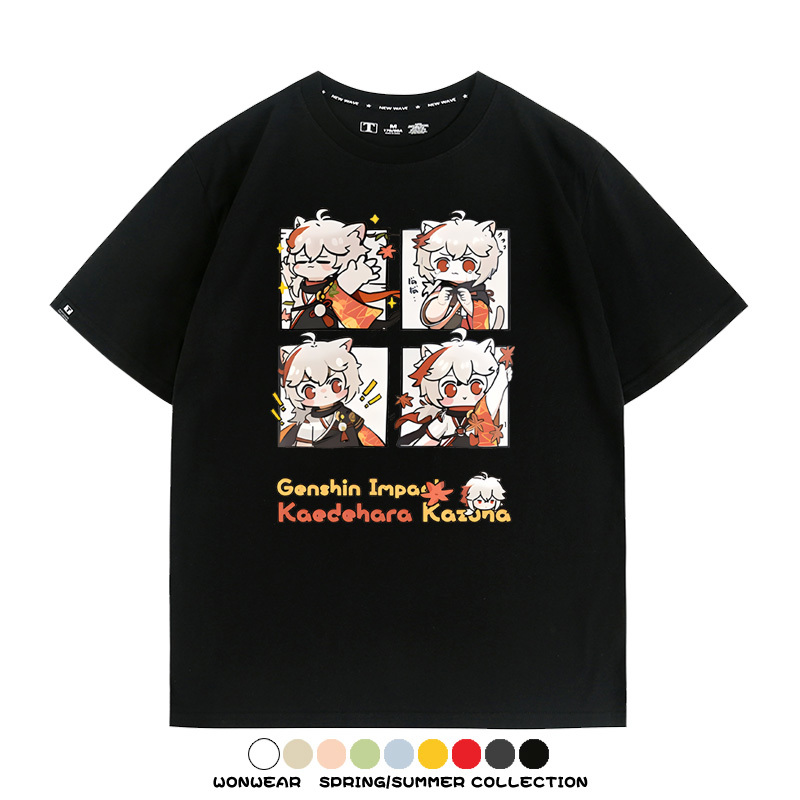 原神遊戲散兵可莉芙寧娜胡桃可愛Q版二次元周邊夏男純棉T恤衫短袖