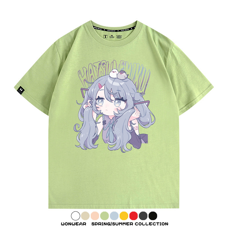 初音未來miku二次元少女元氣動漫周邊短袖夏季情侶純棉T恤男休閒