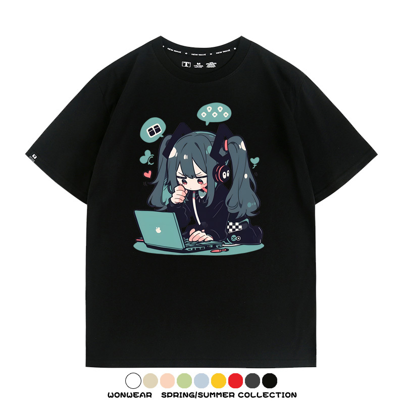 元氣日系少女機能動漫初音未來MIKU 親子情侶裝寬鬆短袖T