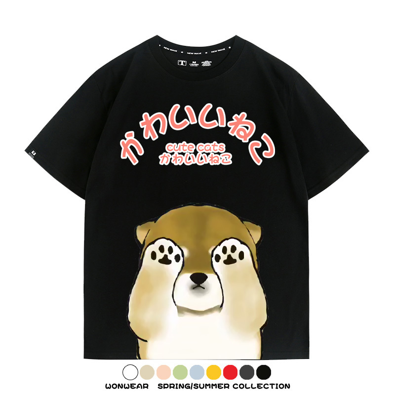 日系印花貓貓復古卡通 親子情侶裝寬鬆短袖T