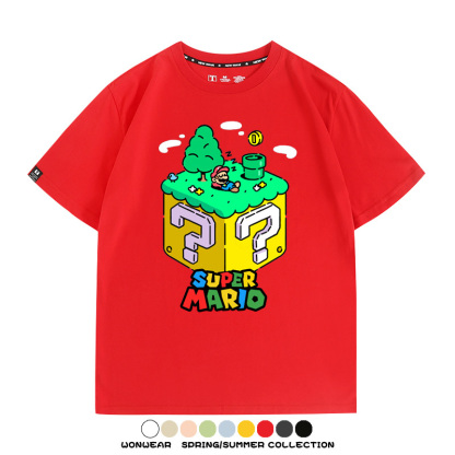 超級瑪麗瑪利歐遊戲卡通任天堂T恤純棉夏季男潮百搭短袖情侶寬鬆