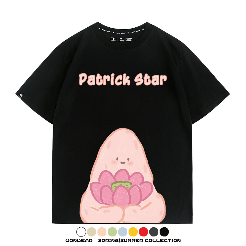 海綿寶寶派大星Q版短袖上衣服佛系好運蓮蓮卡通t恤衫純棉休閒半袖