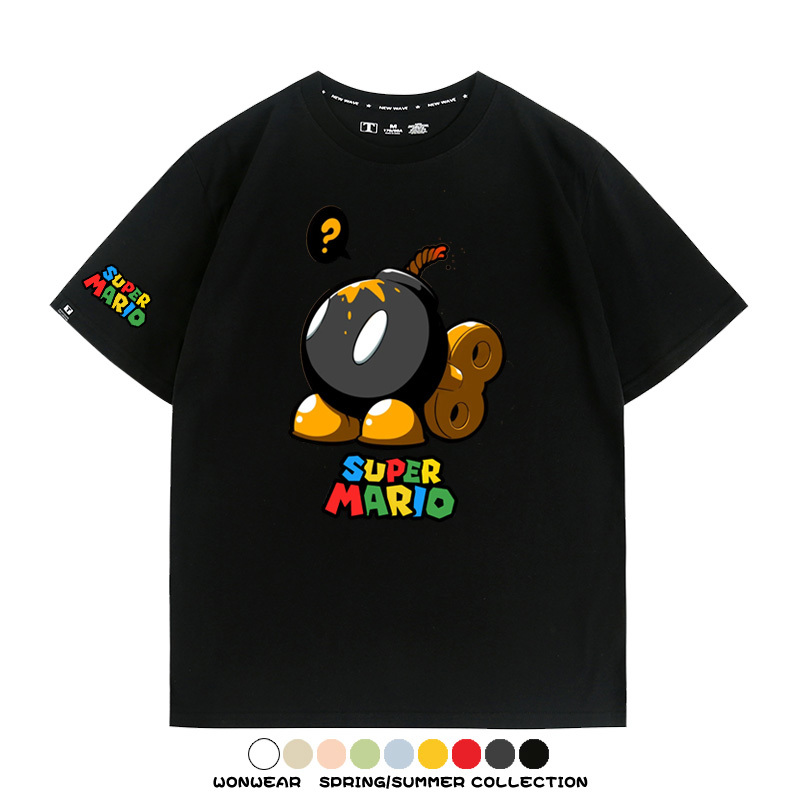瑪利歐兄弟任天堂周邊短袖游戲卡通蘑菇青少年男寬鬆夏季純棉T恤