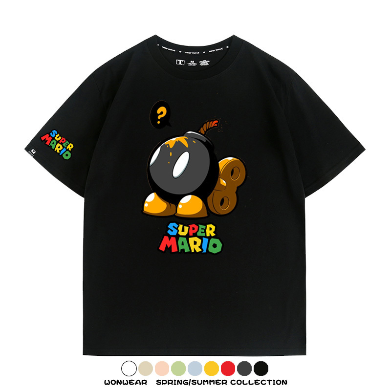 瑪利歐兄弟任天堂周邊短袖游戲卡通蘑菇青少年男寬鬆夏季純棉T恤