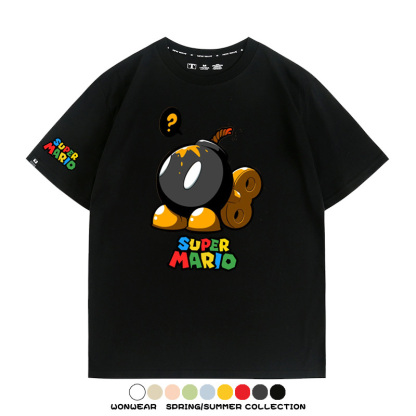 瑪利歐兄弟任天堂周邊短袖游戲卡通蘑菇青少年男寬鬆夏季純棉T恤