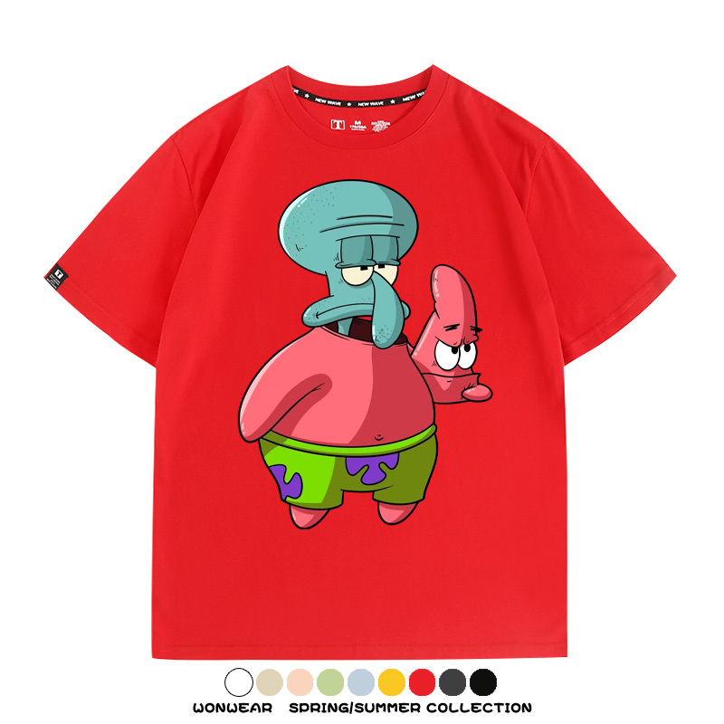 海綿寶寶章魚哥cos派大星 親子情侶裝寬鬆短袖T