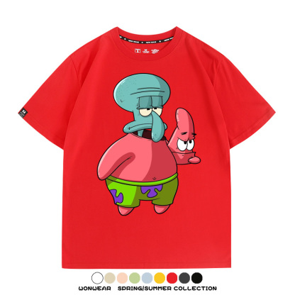 海綿寶寶章魚哥cos派大星 親子情侶裝寬鬆短袖T