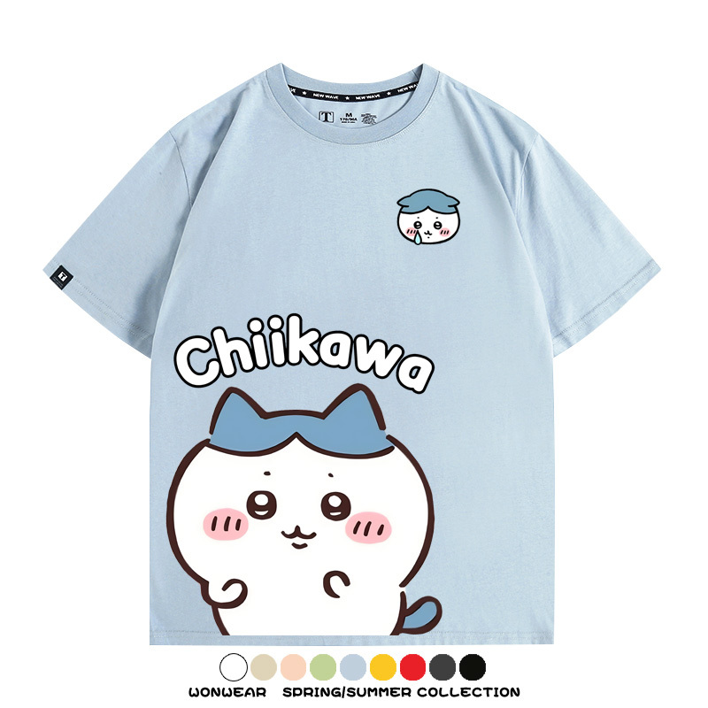 Chiikawa日系萌系吉伊卡哇可愛小八烏薩奇聯名短袖夏男純棉T恤衫