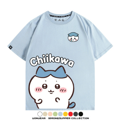 Chiikawa日系萌系吉伊卡哇可愛小八烏薩奇聯名短袖夏男純棉T恤衫