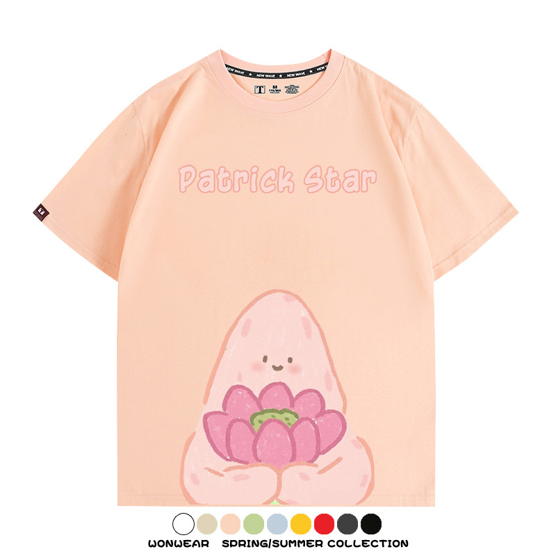 海綿寶寶派大星Q版短袖上衣服佛系好運蓮蓮卡通t恤衫純棉休閒半袖