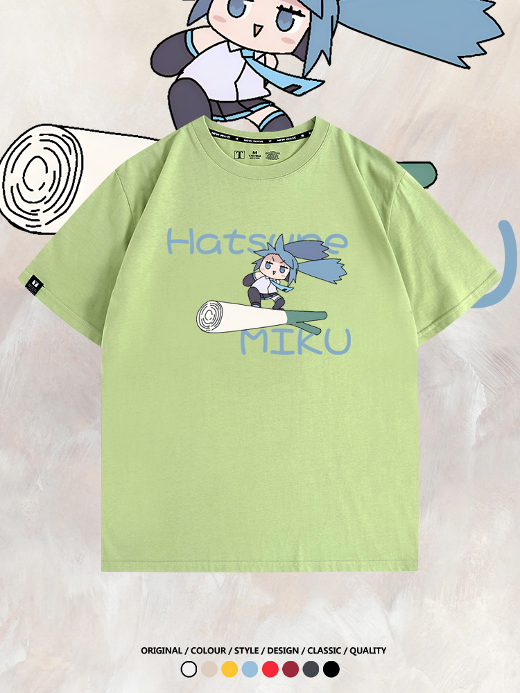 MIKU蔥娘初音未來日系二次元搞怪周邊短袖情侶純棉夏季T恤衫百搭