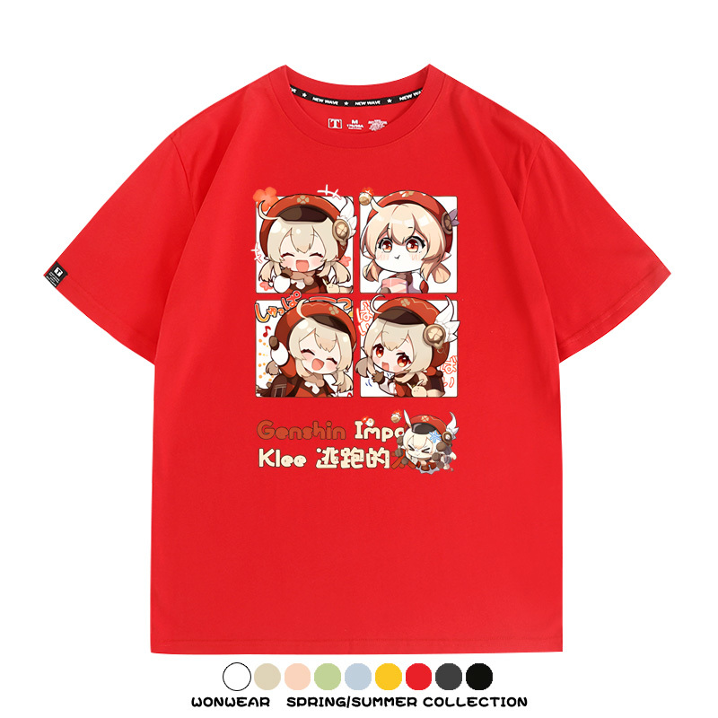 原神遊戲散兵可莉芙寧娜胡桃可愛Q版二次元周邊夏男純棉T恤衫短袖