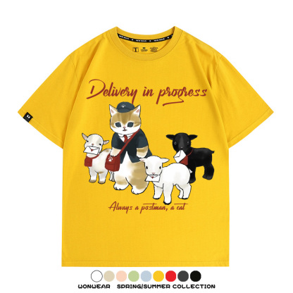 日系郵差員貓貓送快遞 親子情侶裝寬鬆短袖T