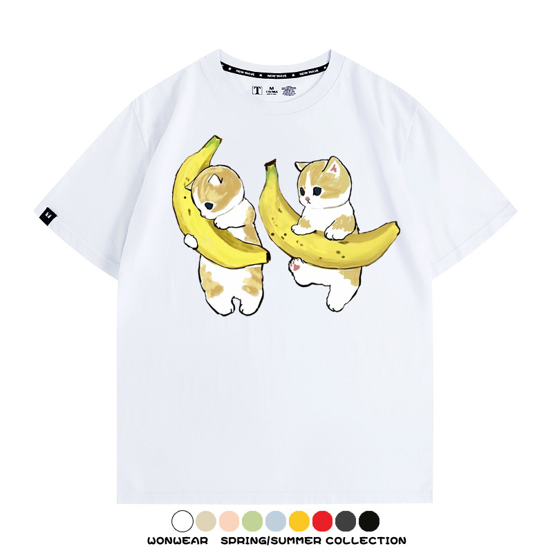香蕉貓福珊迪情侶裝短袖上衣服日系二次元喵聯名半袖動物半袖男t恤夏