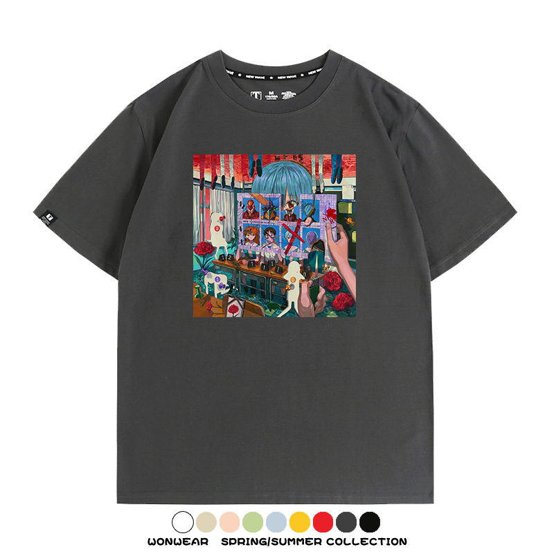 新世紀福音戰士EVA藝術插畫潮牌印花T恤夏季男潮純棉短袖寬鬆上衣