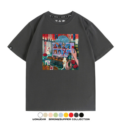 新世紀福音戰士EVA藝術插畫潮牌印花T恤夏季男潮純棉短袖寬鬆上衣