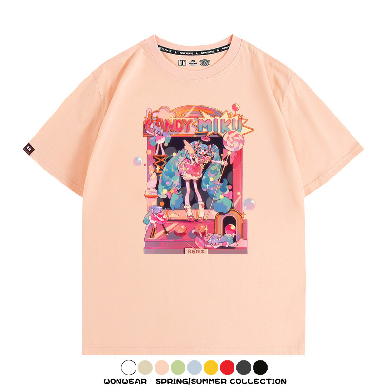 寶可夢歌姬美洛耶塔聯動MIKU初音未來周邊短袖T恤衫夏季純棉上衣寬鬆