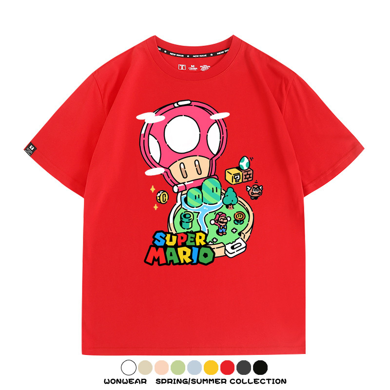 超級瑪麗瑪利歐遊戲卡通任天堂T恤純棉夏季男潮百搭短袖情侶寬鬆