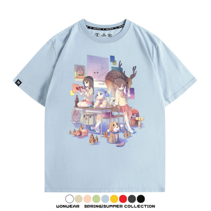 搞笑動漫日常二次元周邊短袖夏季男士純棉T恤衫青少年學生潮上衣