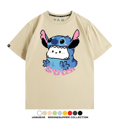 史迪奇三麗鷗帕恰狗聯名 親子情侶裝寬鬆短袖T