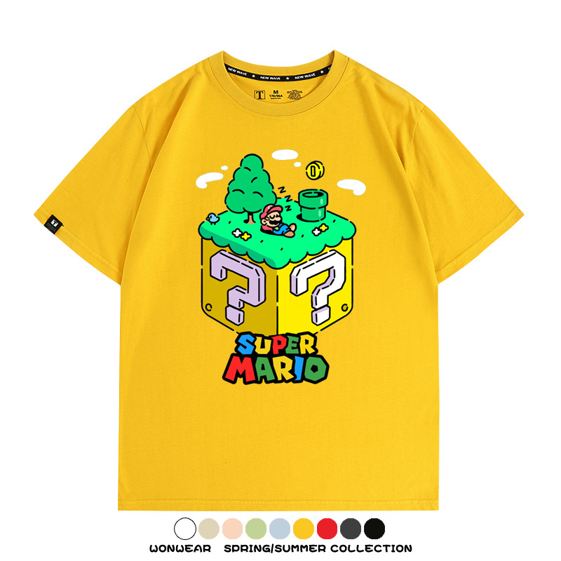 超級瑪麗瑪利歐遊戲卡通任天堂T恤純棉夏季男潮百搭短袖情侶寬鬆