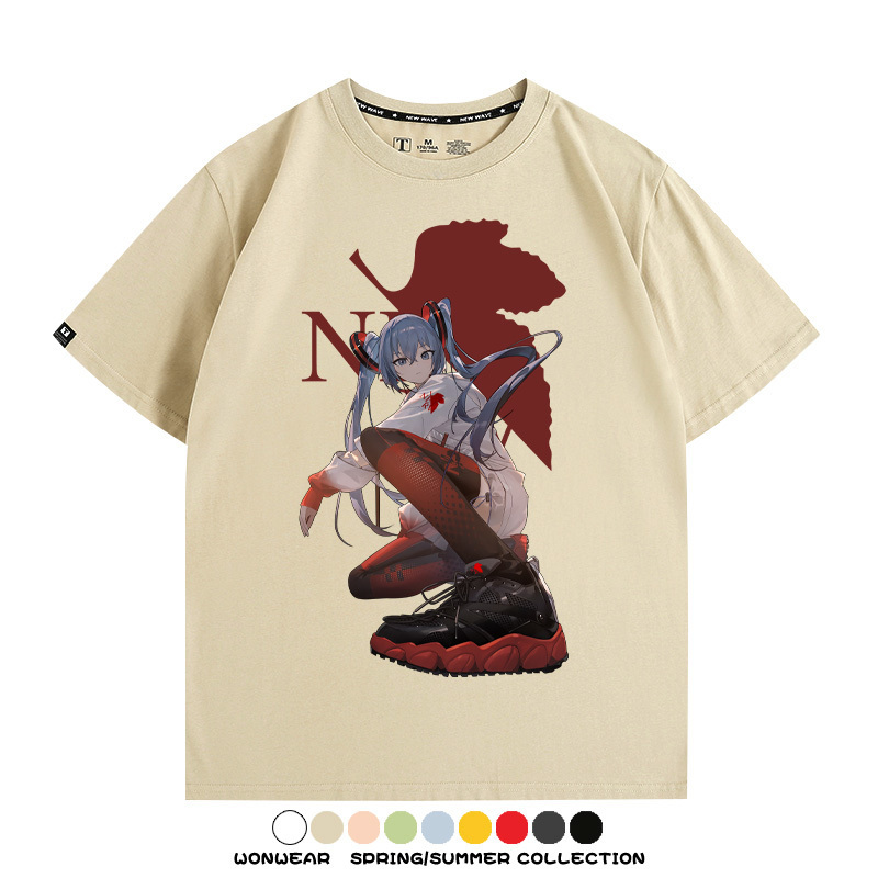 初音未來聯名明日香情侶裝t恤衫EVA二次元動漫周邊純棉短袖上衣服