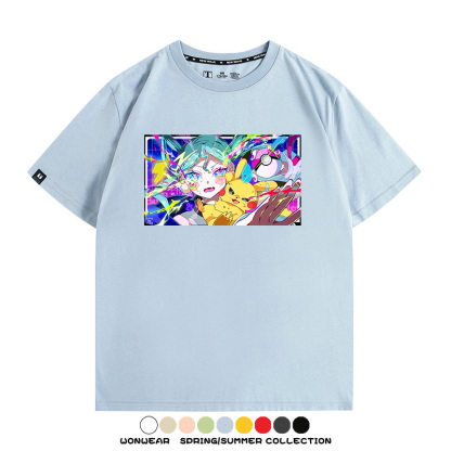 寶可夢皮卡丘聯動V家初音未來miku歌姬周邊短袖純棉T恤上衣夏寬鬆