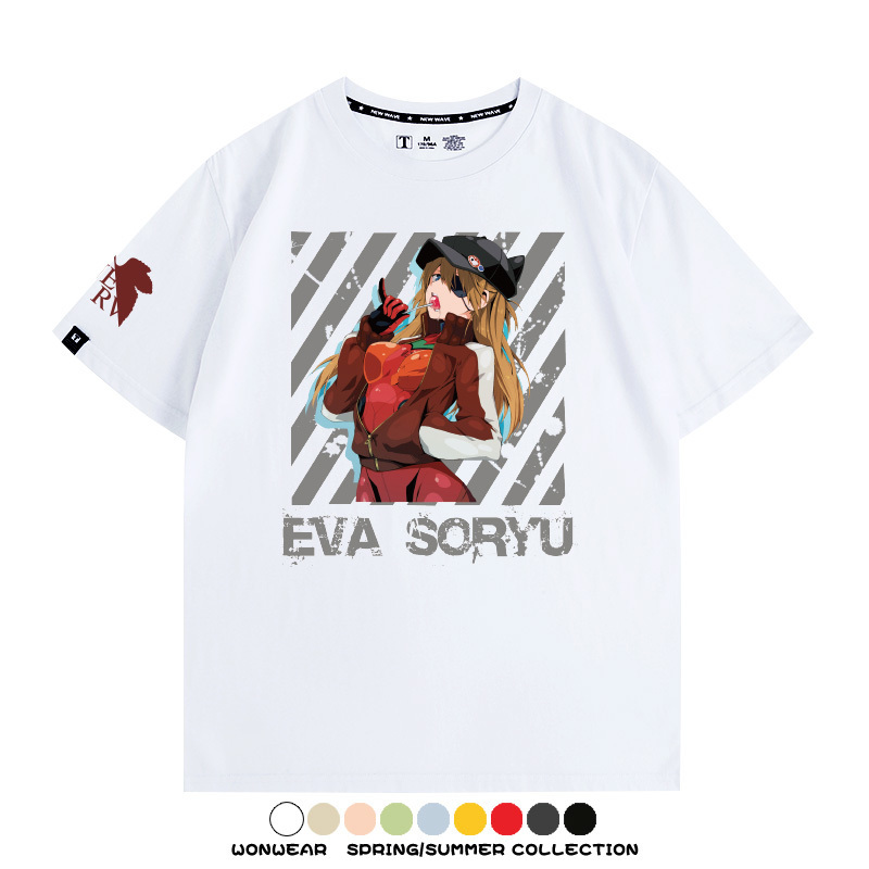 明日香日系潮牌聯名短袖動漫EVA周邊落肩純棉T恤夏青少年情侶上衣