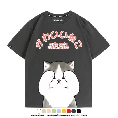 日系印花貓貓復古卡通 親子情侶裝寬鬆短袖T