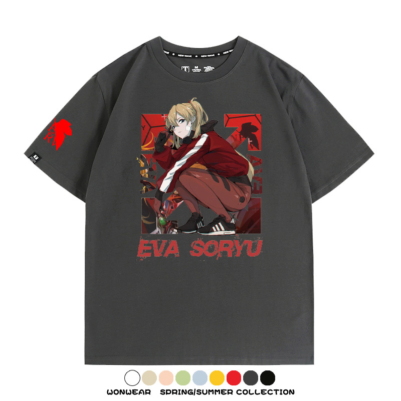 明日香日系潮牌聯名短袖動漫EVA周邊落肩純棉T恤夏青少年情侶上衣