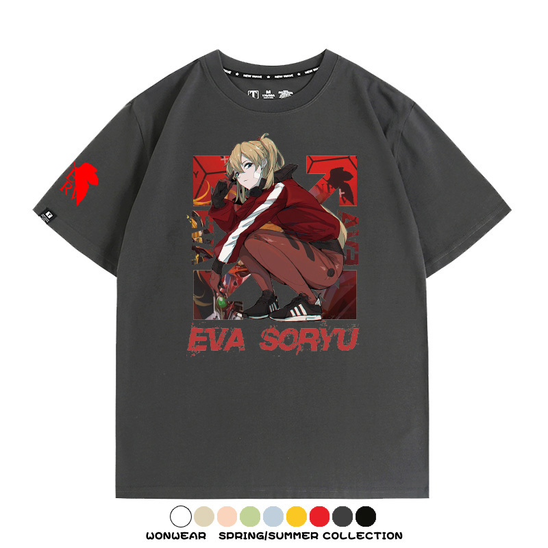 明日香日系潮牌聯名短袖動漫EVA周邊落肩純棉T恤夏青少年情侶上衣