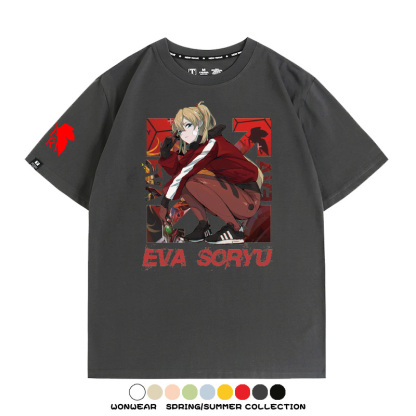 明日香日系潮牌聯名短袖動漫EVA周邊落肩純棉T恤夏青少年情侶上衣