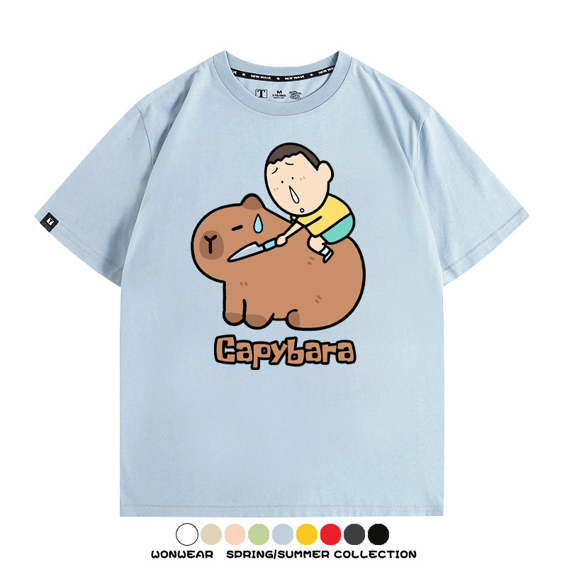 蠟筆小新卡皮巴拉水豚 親子情侶裝寬鬆短袖T