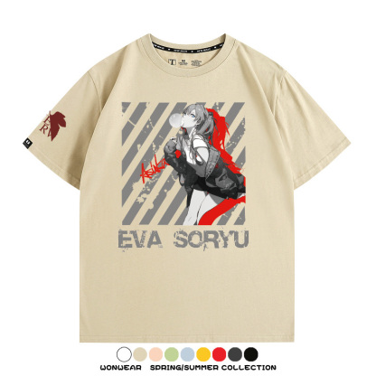 明日香日系潮牌聯名短袖動漫EVA周邊落肩純棉T恤夏青少年情侶上衣