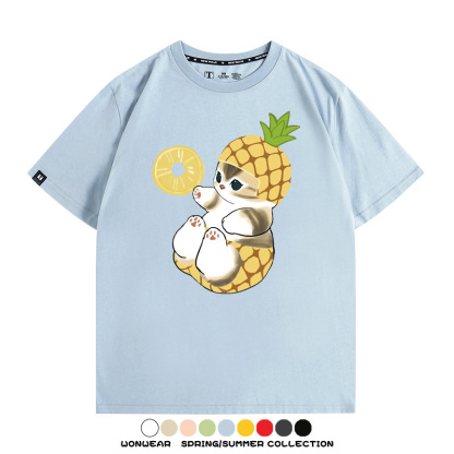 菠蘿貓福珊迪二次元情侶裝t恤衫聯名純棉圓領短袖上衣服卡通喵半袖男