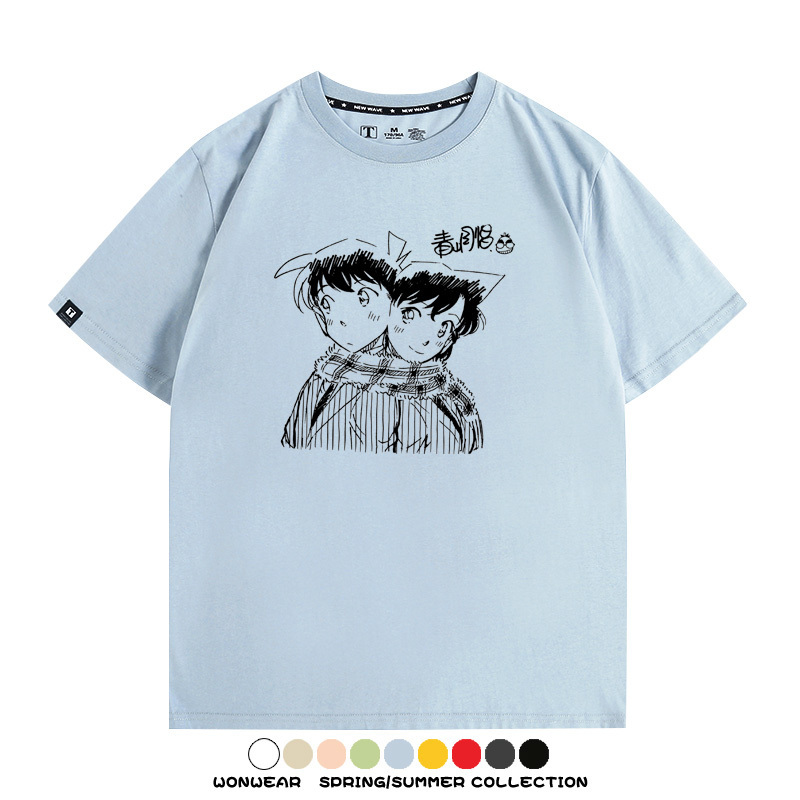 名偵探柯南灰原哀小蘭潮牌情侶原畫聯動周邊短袖夏季純棉T恤寬鬆