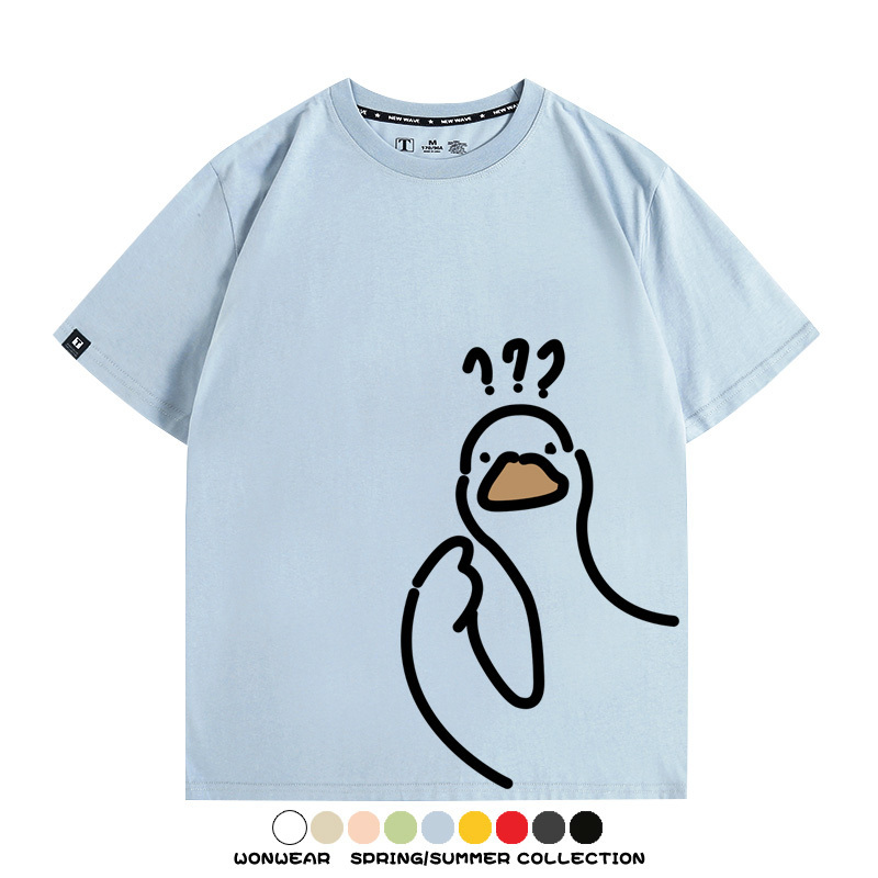 趣味大鵝鴨鴨卡通可愛新款潮流情侶短袖夏季青少年男百搭純棉T恤