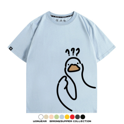 趣味大鵝鴨鴨卡通可愛新款潮流情侶短袖夏季青少年男百搭純棉T恤