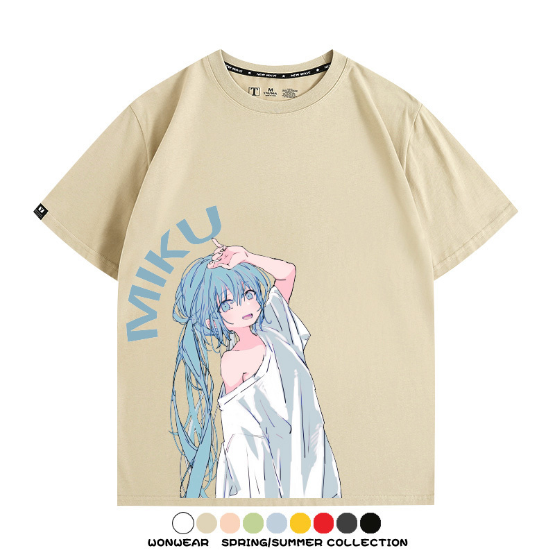 初音未來日系二次元miku卡通動漫周邊情侶短袖夏季男潮純棉T恤衫