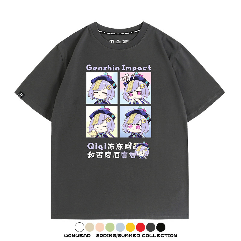 原神遊戲散兵可莉芙寧娜胡桃可愛Q版二次元周邊夏男純棉T恤衫短袖