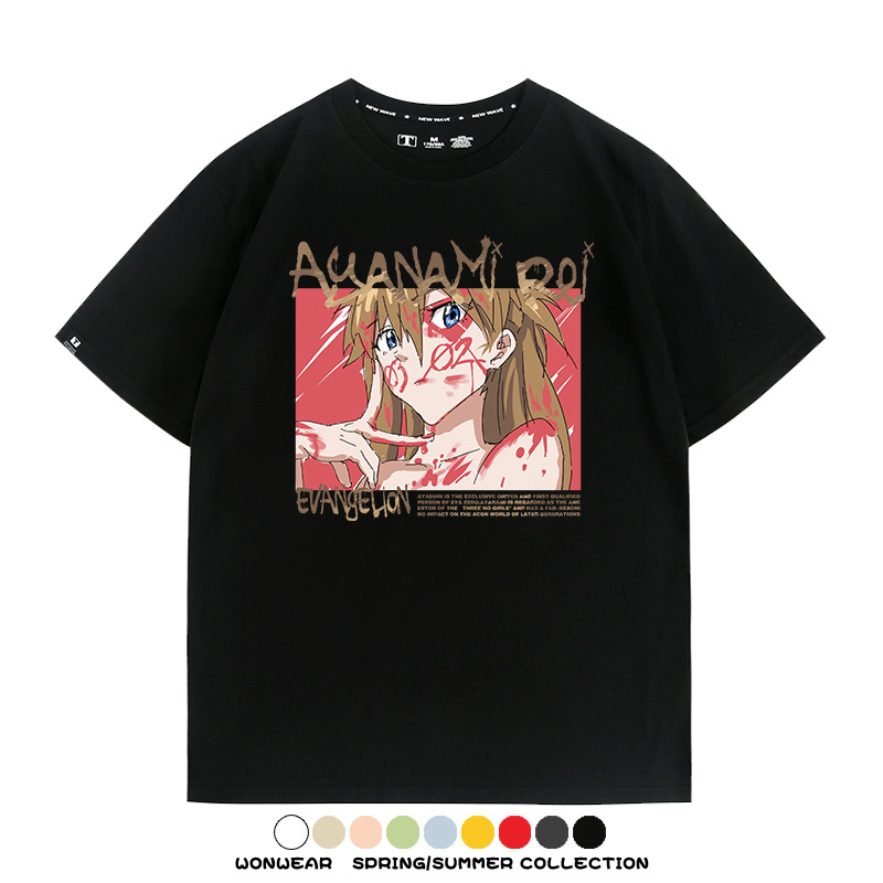 新世紀福音戰士EVA綾波麗明日香褚熏日系潮牌動漫青少年夏純棉T恤