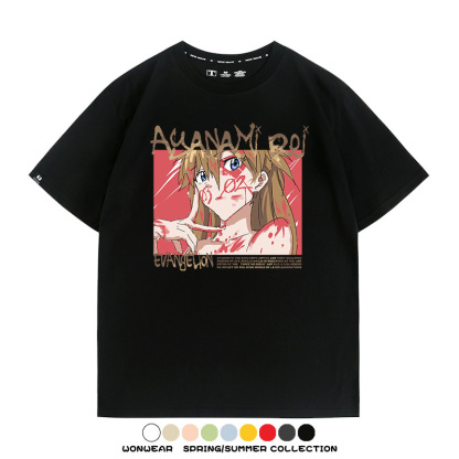 新世紀福音戰士EVA綾波麗明日香褚熏日系潮牌動漫青少年夏純棉T恤