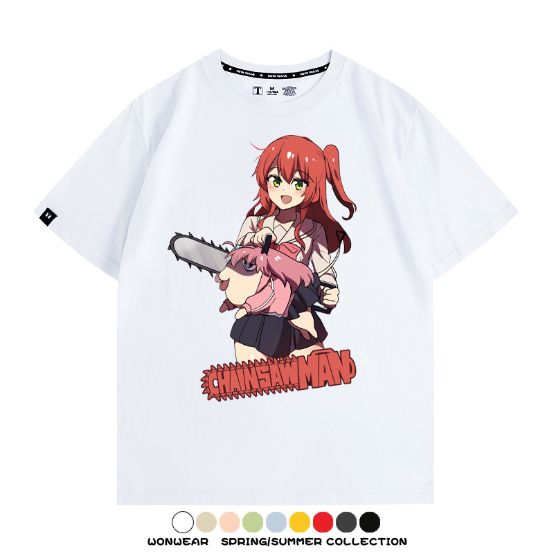 孤獨搖滾後藤一里聯名啵奇塔鏈鋸人 親子情侶寬鬆短袖T