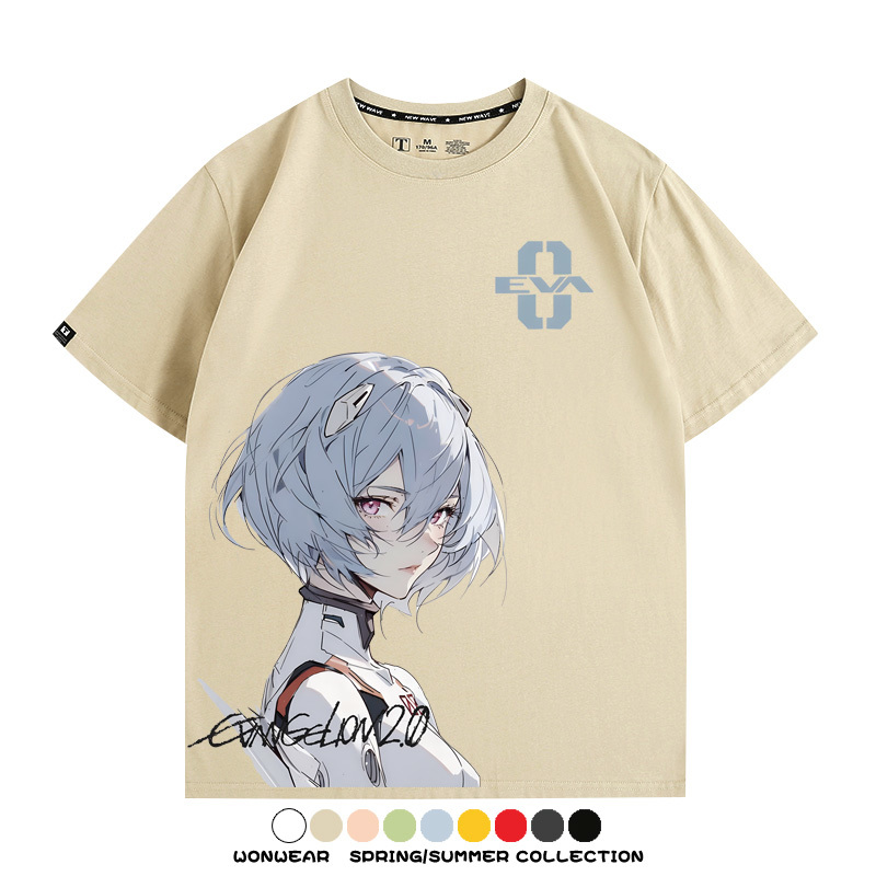 凌波麗EVA日系動漫卡通二次元上衣COS短袖純棉T恤衫eva復古百搭寬鬆