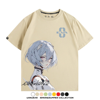 凌波麗EVA日系動漫卡通二次元上衣COS短袖純棉T恤衫eva復古百搭寬鬆